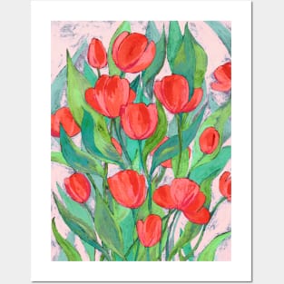 Blooming Red Tulips in Gouache Posters and Art